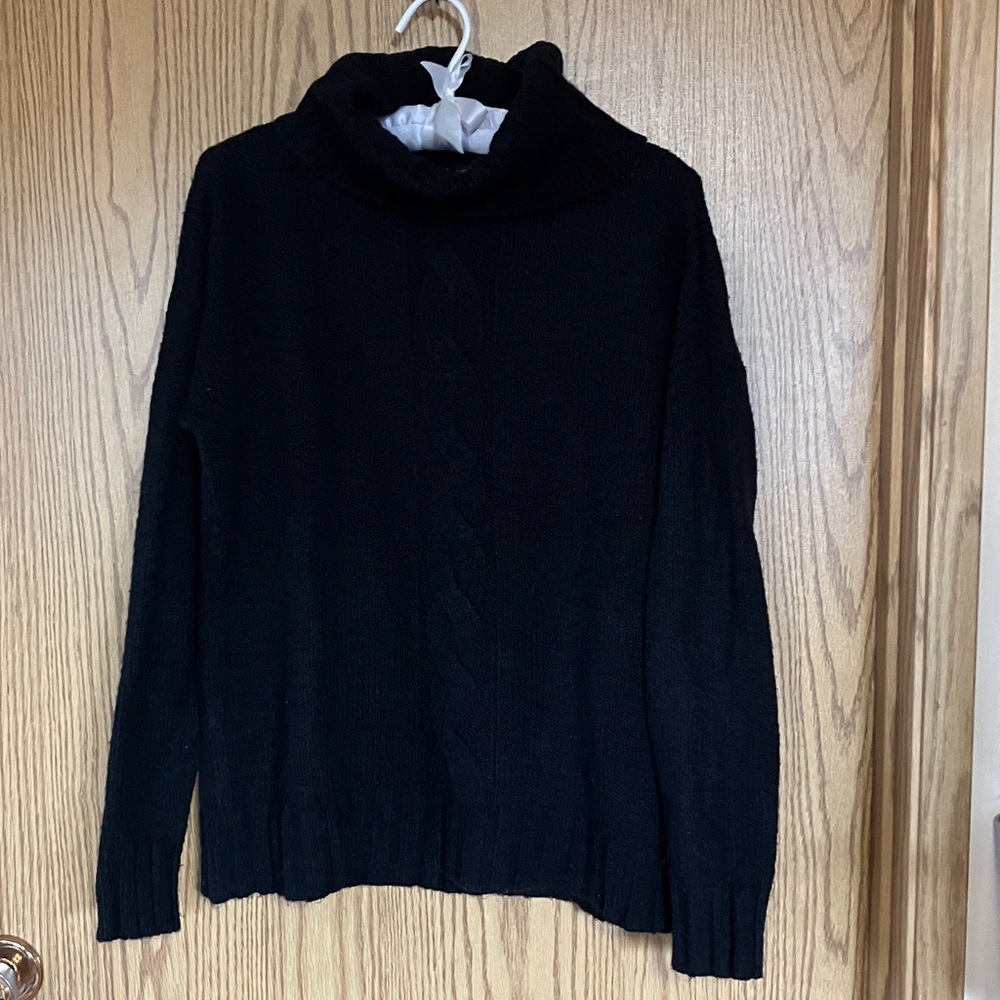 Lord & Taylor Black Cable Turtleneck Sweater